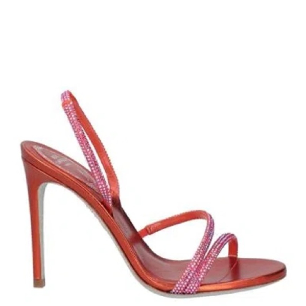 Rene Caovilla Satin Fushia and Orange Embellished Sling Backs
